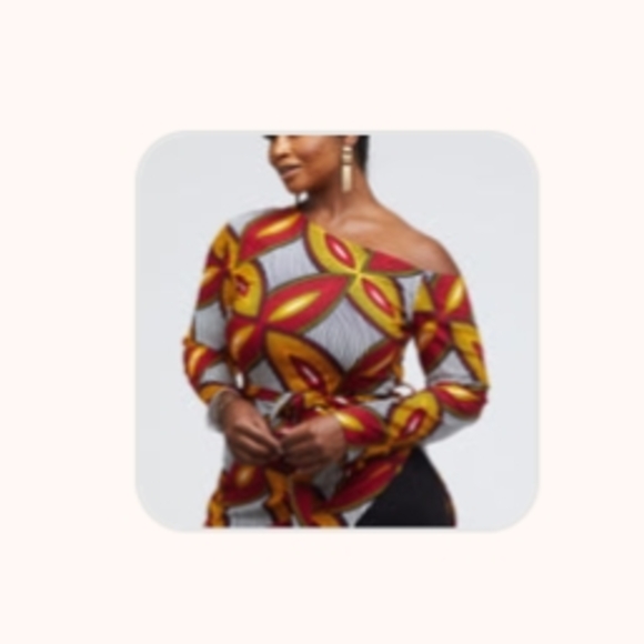 Nafula One-Shoulder Top with Slit (Red/Gold Leaves) - Picture 6 of 6